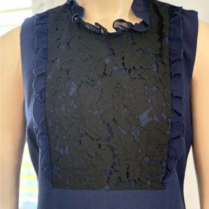 Karl Lagerfeld Navy Dress with Black Lace Detail